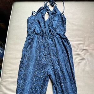 BCBGMAXAZRIA Blue Snakeskin Jumpsuit